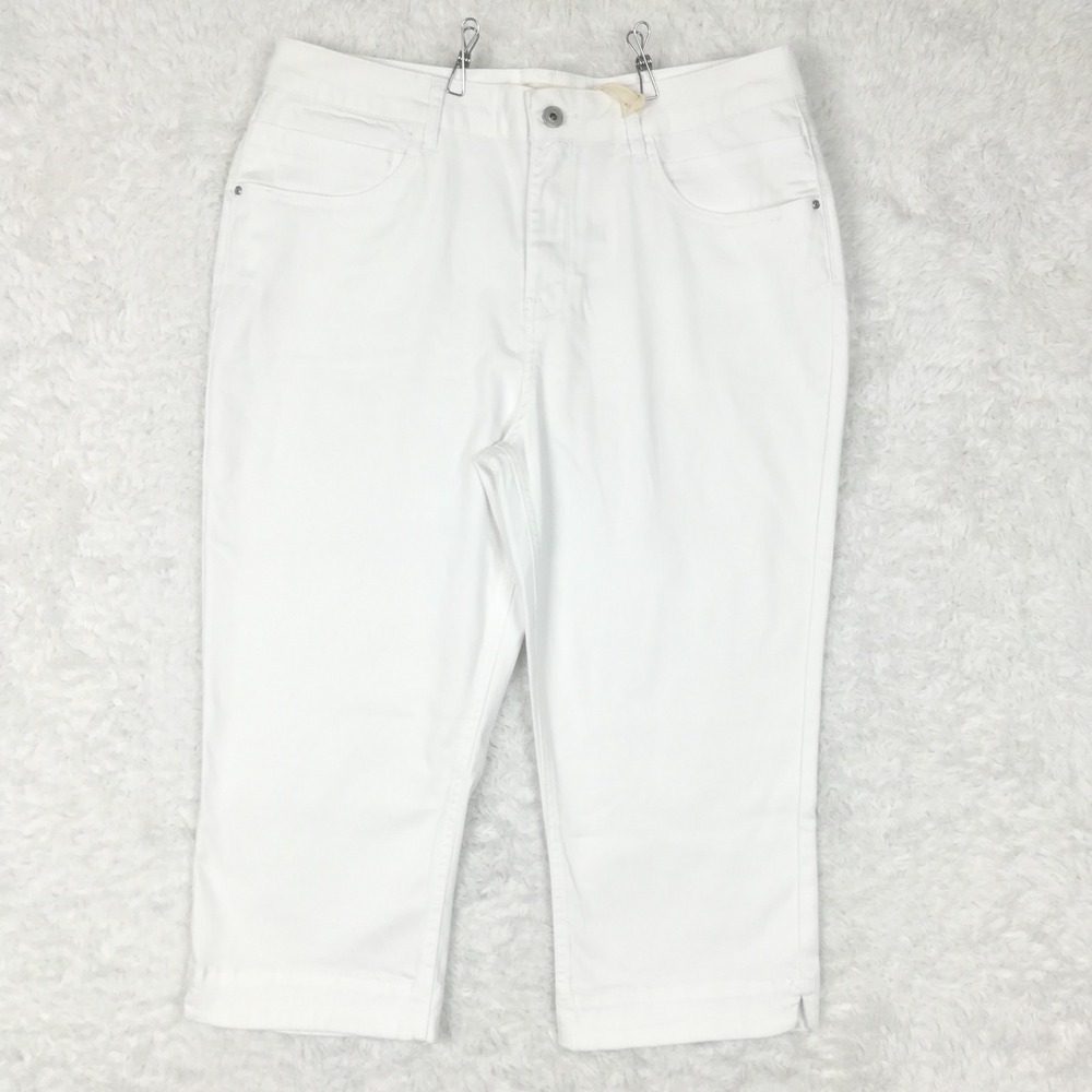 Charlie B Womens Jeans Capri Slim Leg White Denim 19" Inseam Regular 14 New